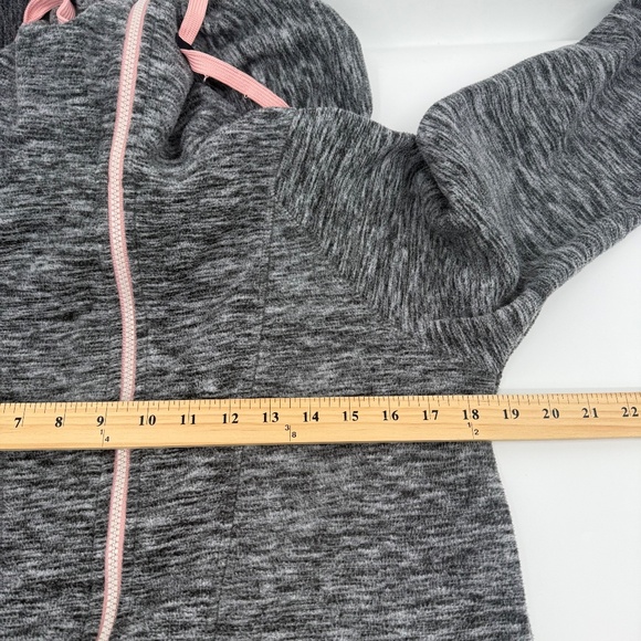 Roxy Sweater Women XL Heather Gray Full Zip High Neck Hooded Fleece Pockets - Picture 10 of 12